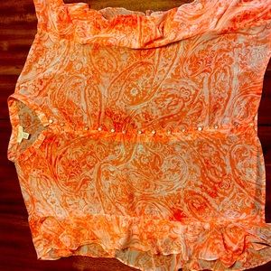 Shear coral and white blouse